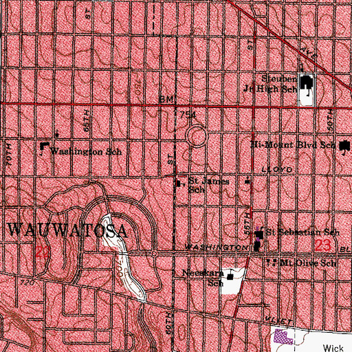 Topographic Map of Saint James School, WI