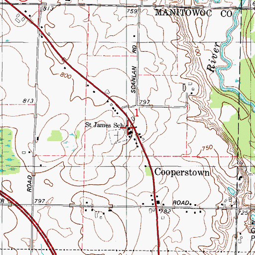 Topographic Map of Saint James School, WI