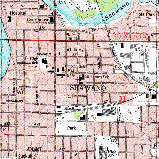 Topographic Map of Saint James Lutheran School, WI