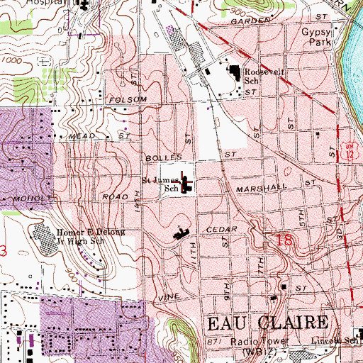 Topographic Map of Saint James Catholic School, WI