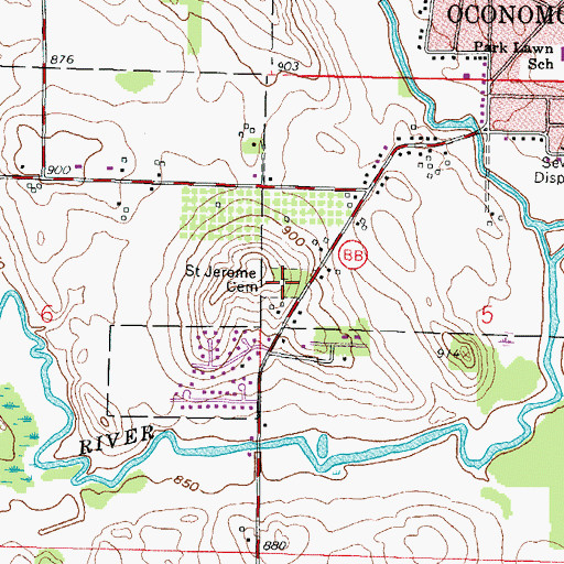 Topographic Map of Saint Jerome Cemetery, WI