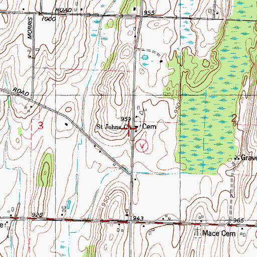 Topographic Map of Saint Johns Church, WI