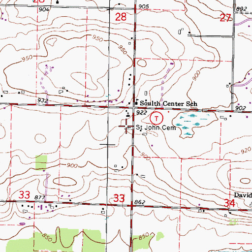 Topographic Map of Saint John Cemetery, WI