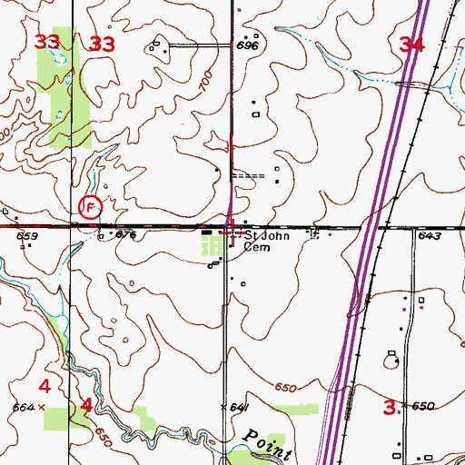 Topographic Map of Saint John's Ebenezer Reformed Cemetery - West, WI