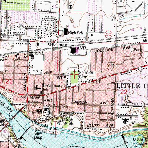 Topographic Map of Saint John Cemetery, WI