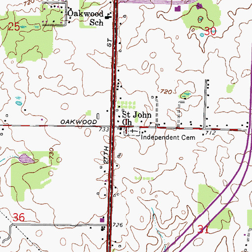 Topographic Map of Saint John Church, WI
