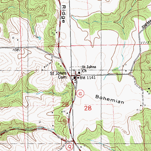 Topographic Map of Saint Johns Church, WI