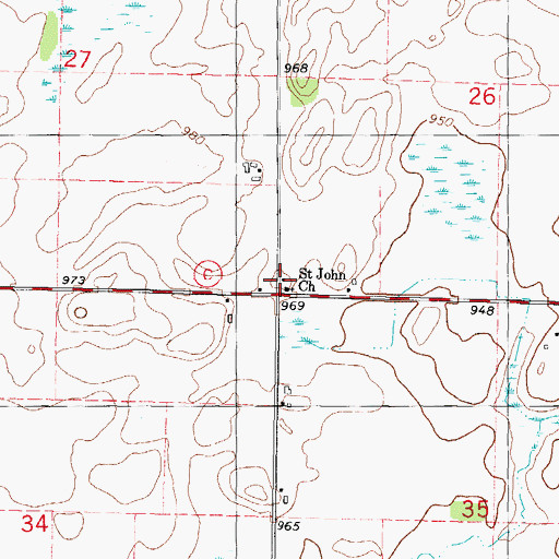 Topographic Map of Saint John Church, WI