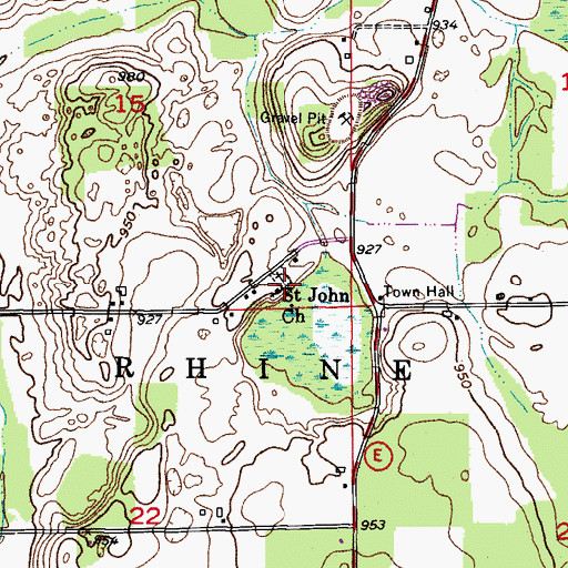 Topographic Map of Saint John Church, WI