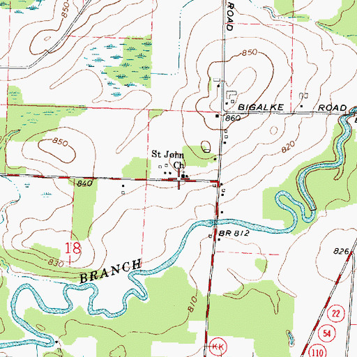 Topographic Map of Saint John Church, WI