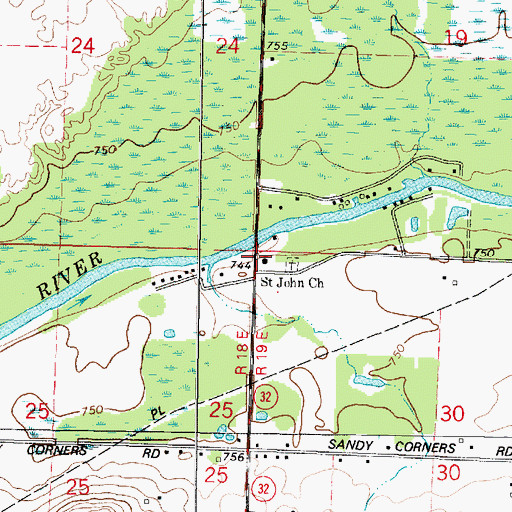 Topographic Map of Saint John Church, WI