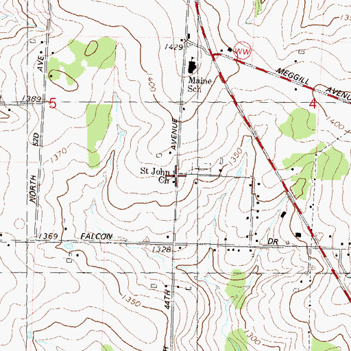 Topographic Map of Saint John Evangelical Lutheran Church, WI