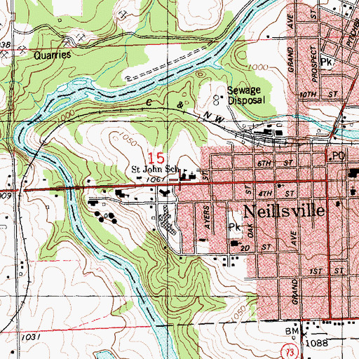 Topographic Map of Saint John's Lutheran School, WI