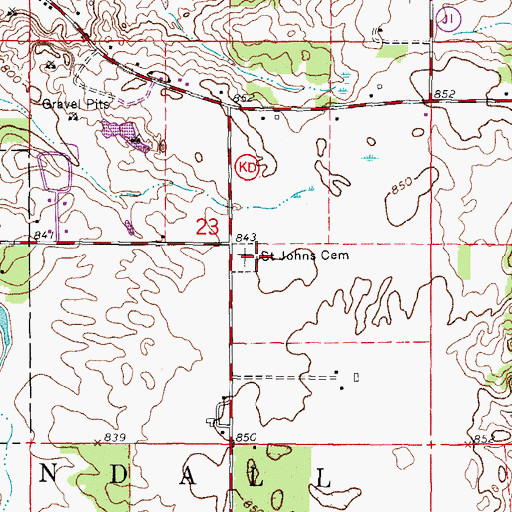 Topographic Map of Saint Johns Catholic Cemetery, WI