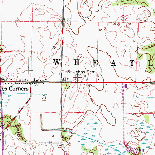 Topographic Map of Saint Johns Lutheran Cemetery, WI