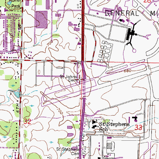Topographic Map of Saint Johns Cemetery, WI