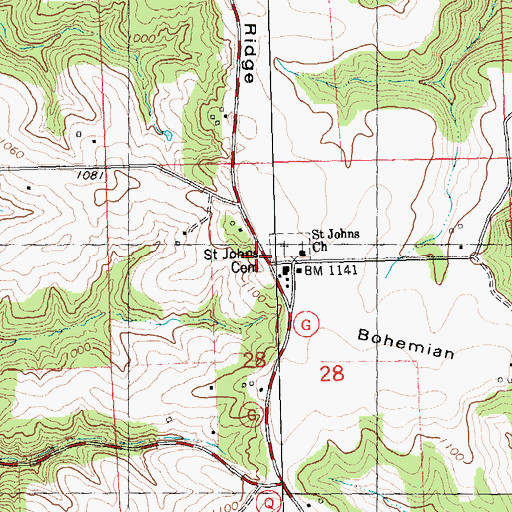 Topographic Map of Saint Johns Cemetery, WI