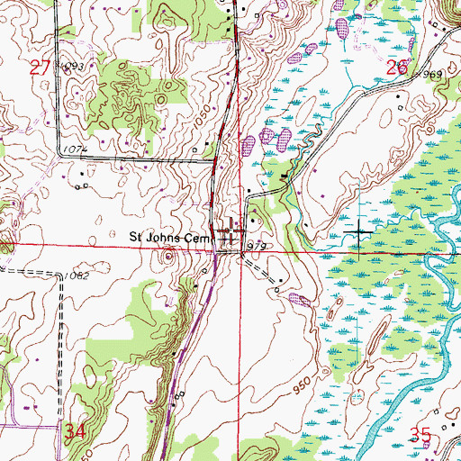 Topographic Map of Saint Johns Cemetery, WI