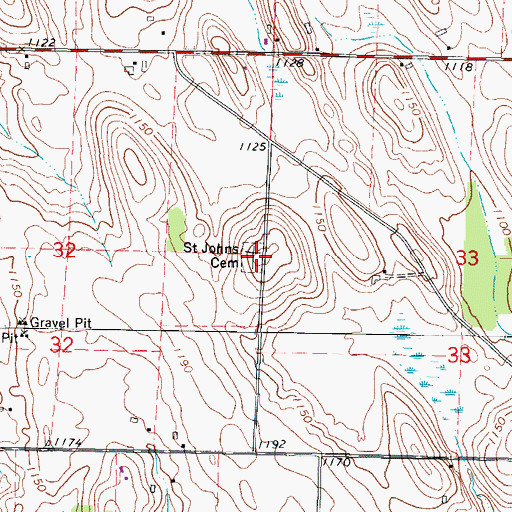 Topographic Map of Saint Johns Cemetery, WI