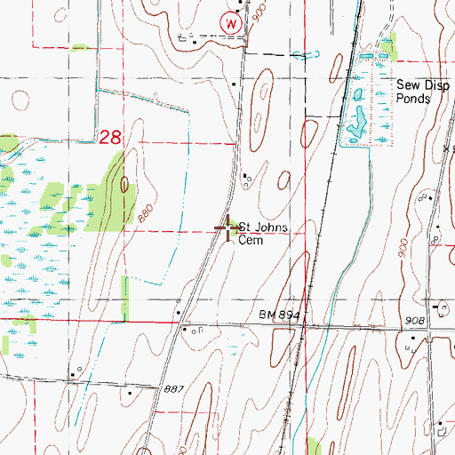Topographic Map of Saint Johns Cemetery, WI