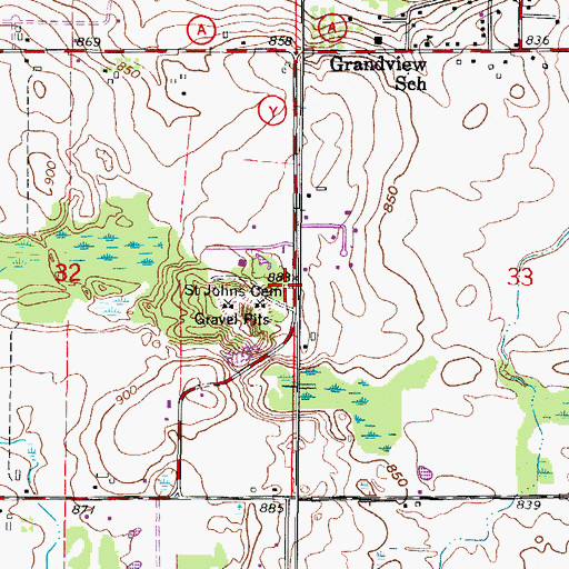 Topographic Map of Saint Johns Cemetery, WI