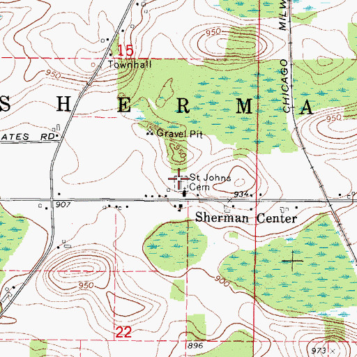 Topographic Map of Saint Johns Cemetery, WI