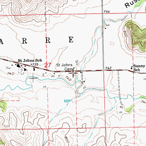 Topographic Map of Old Saint Johns Cemetery, WI