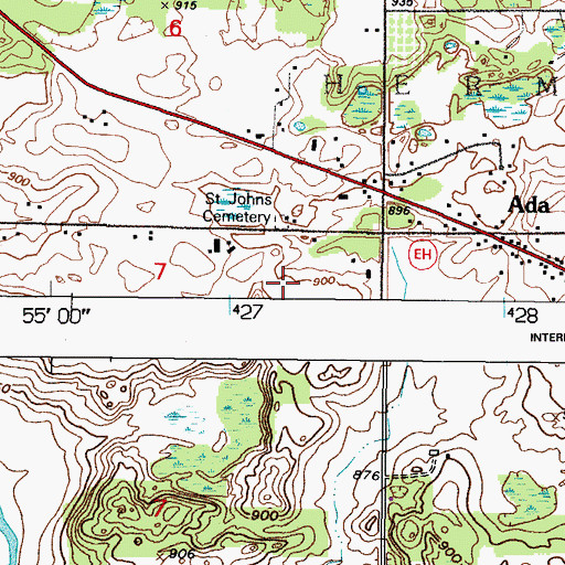 Topographic Map of Saint John Cemetery, WI