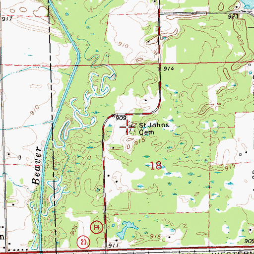 Topographic Map of Saint Johns Cemetery, WI