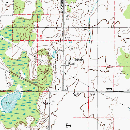Topographic Map of Saint Johns Cemetery, WI