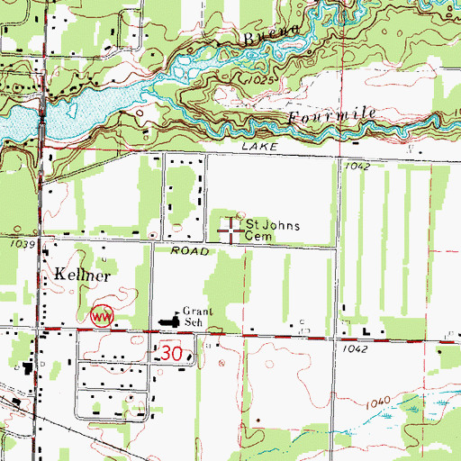 Topographic Map of Saint Johns Cemetery, WI