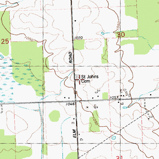 Topographic Map of Saint Johns Cemetery, WI