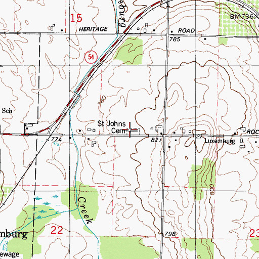 Topographic Map of Saint John's Lutheran Cemetery, WI