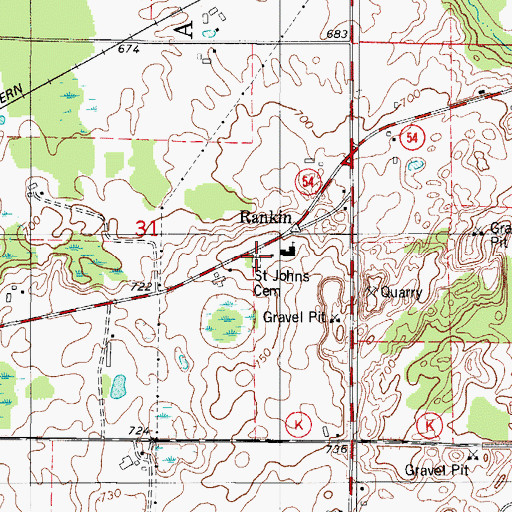 Topographic Map of Saint Johns Cemetery, WI