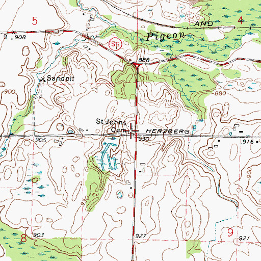 Topographic Map of Saint Johns Cemetery, WI
