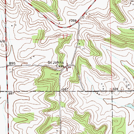 Topographic Map of Saint Johns Cemetery, WI