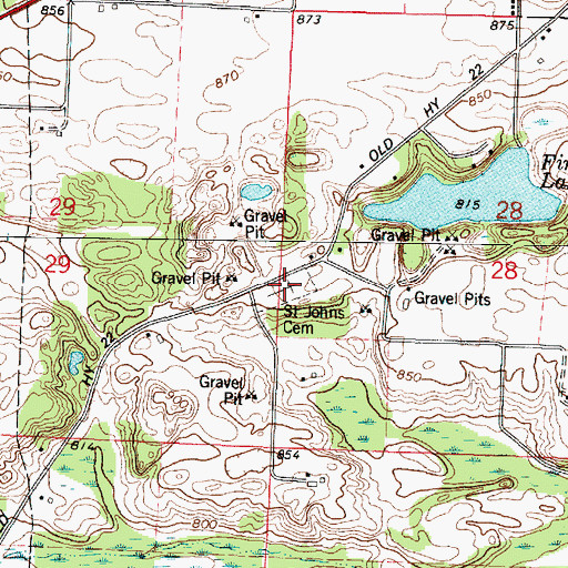 Topographic Map of Saint Johns Cemetery, WI