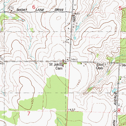 Topographic Map of Saint Johns Cemetery, WI