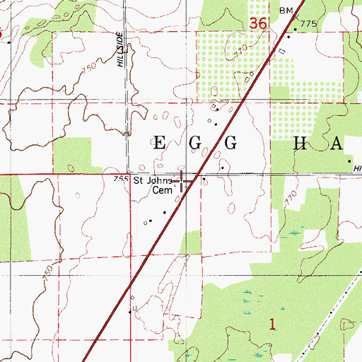 Topographic Map of Saint Johns Cemetery, WI