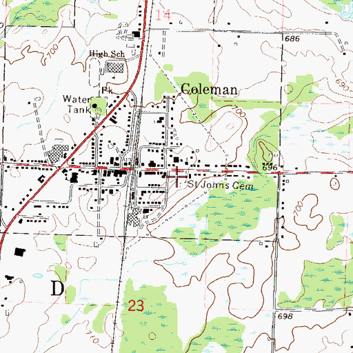 Topographic Map of Saint Johns Cemetery, WI