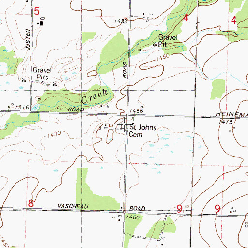 Topographic Map of Saint Johns Cemetery, WI