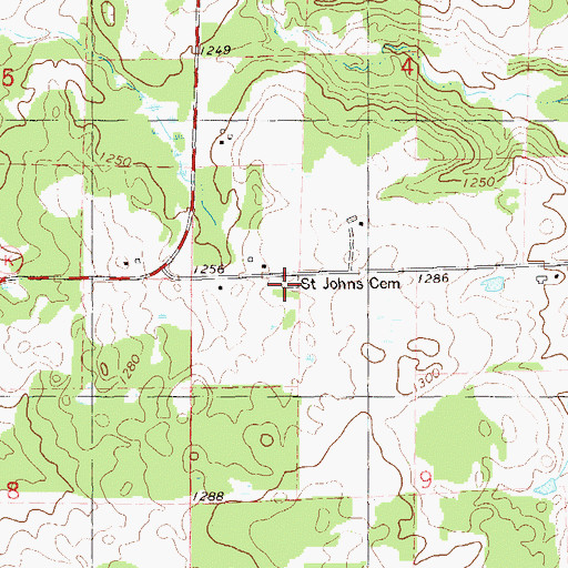 Topographic Map of Saint Johns Cemetery, WI