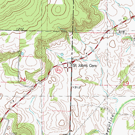 Topographic Map of Saint Johns Cemetery, WI