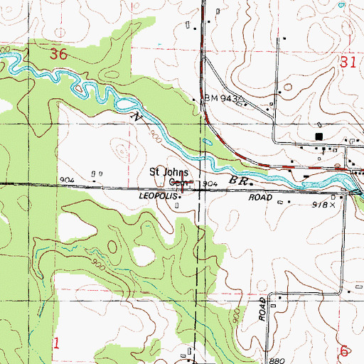Topographic Map of Saint Johns Cemetery, WI