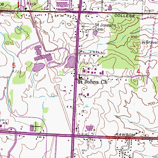 Topographic Map of Saint Johns Church, WI