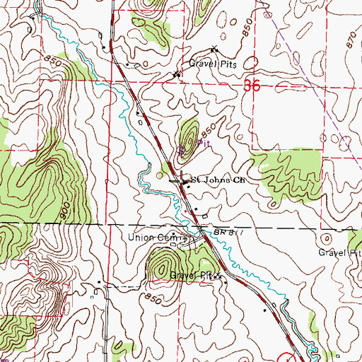 Topographic Map of Saint Johns Church, WI