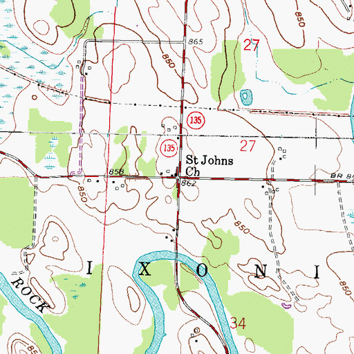 Topographic Map of Saint Johns Church, WI