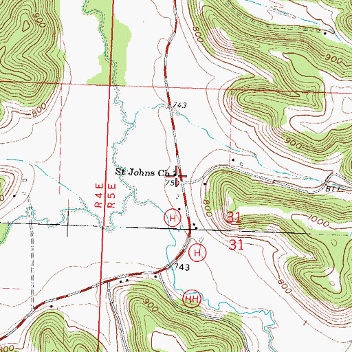 Topographic Map of Saint Johns Church, WI