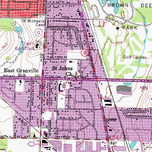 Topographic Map of Saint Johns Church, WI