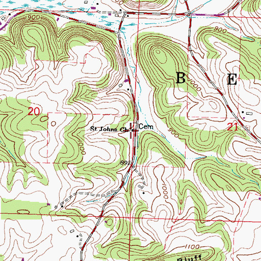 Topographic Map of Saint Johns Church, WI